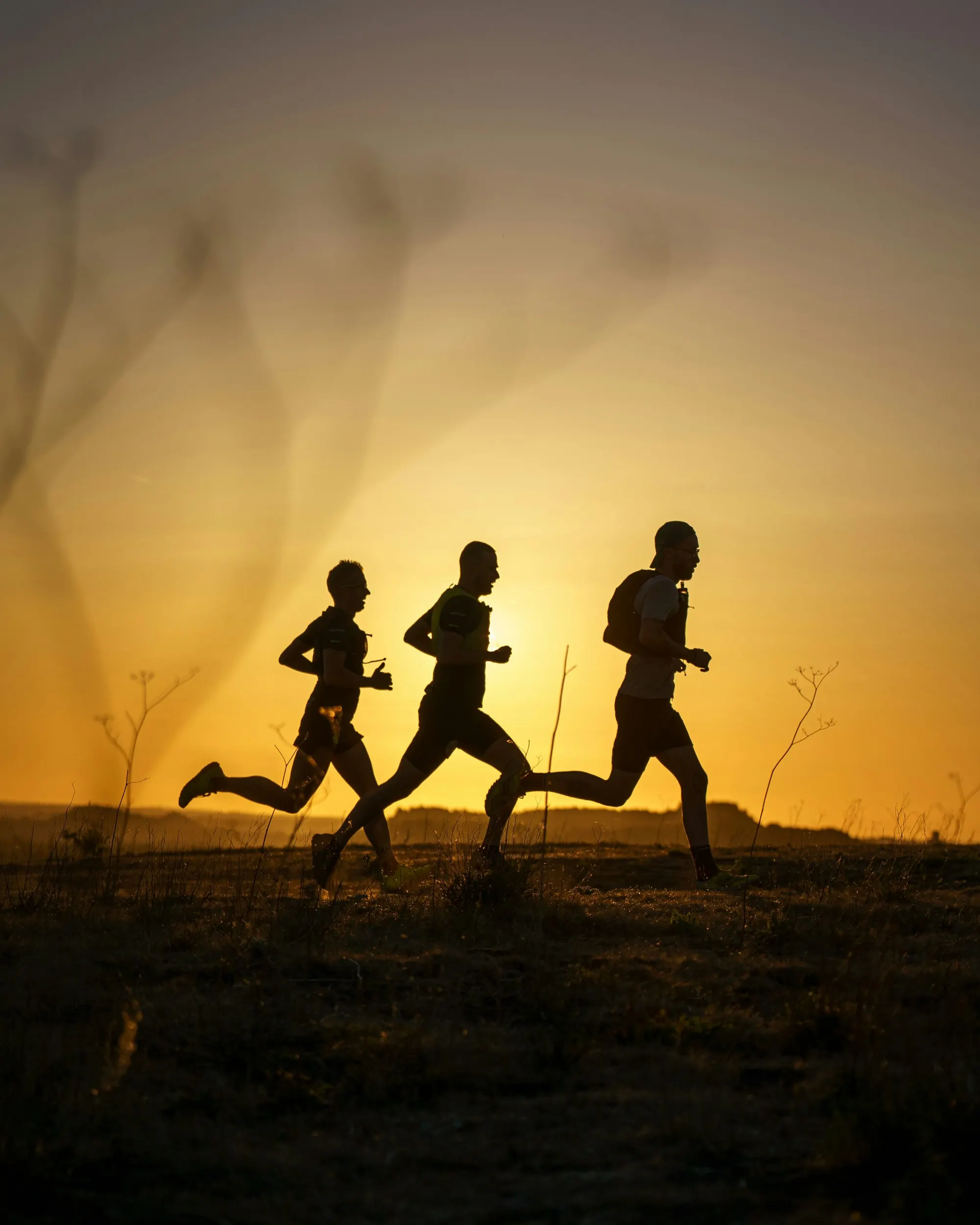 Two people running on a dirt trail