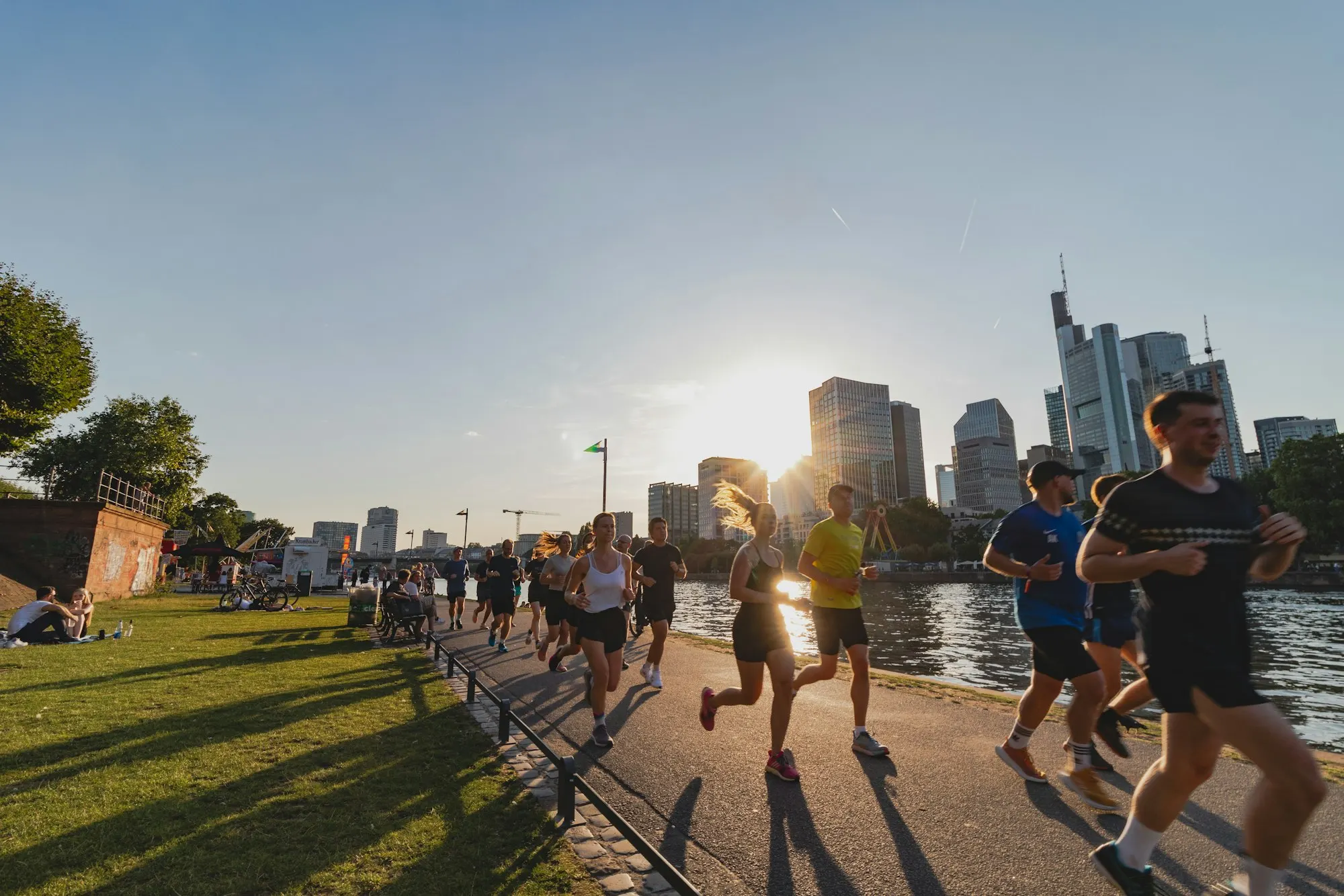 A group running along a river
